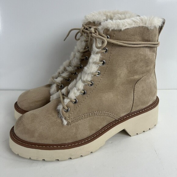 Madden Girl Carra Lace Up Lug Sole Combat Boots In Tan - Picture 1 of 9